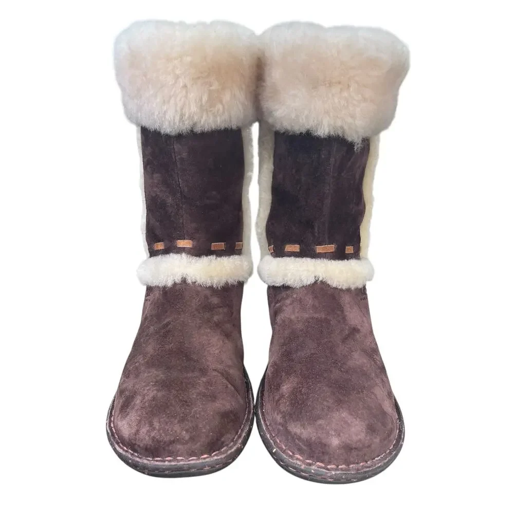 UGG Women’s Elija Brown Suede Shearling Cuffed Boots Size Size US 8
